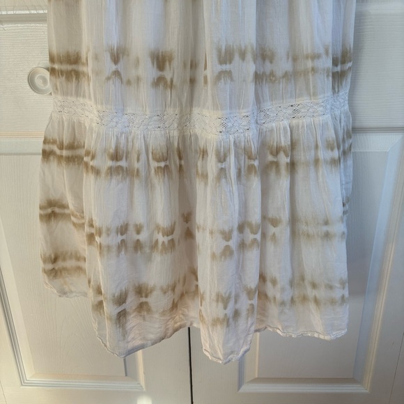 Aerie Maxi Sun Dress Tiered S White Nude‎ Tie Dye  Cotton Lined Vacation Coastal - Picture 3 of 13